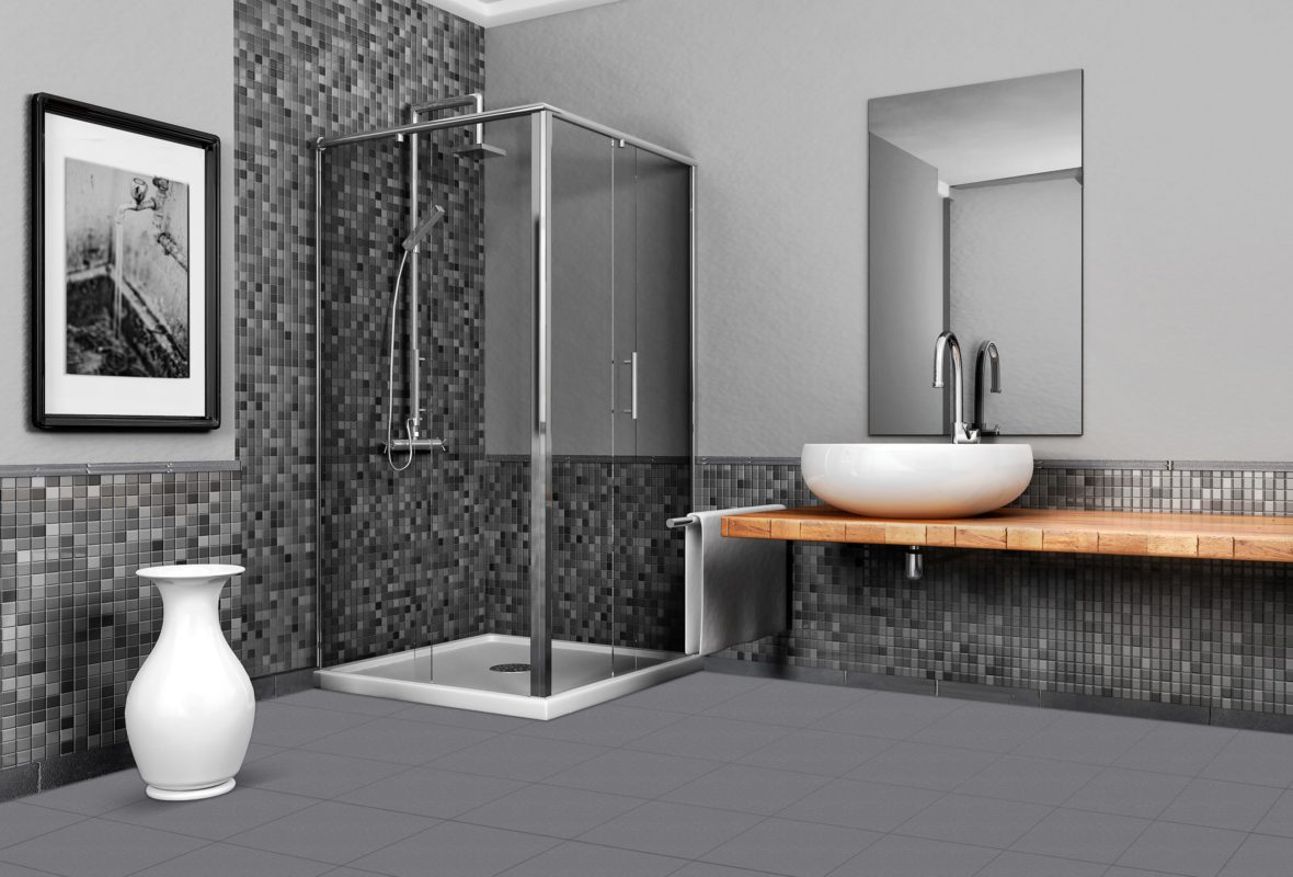 Bathroom with stone and mosaic grey tone